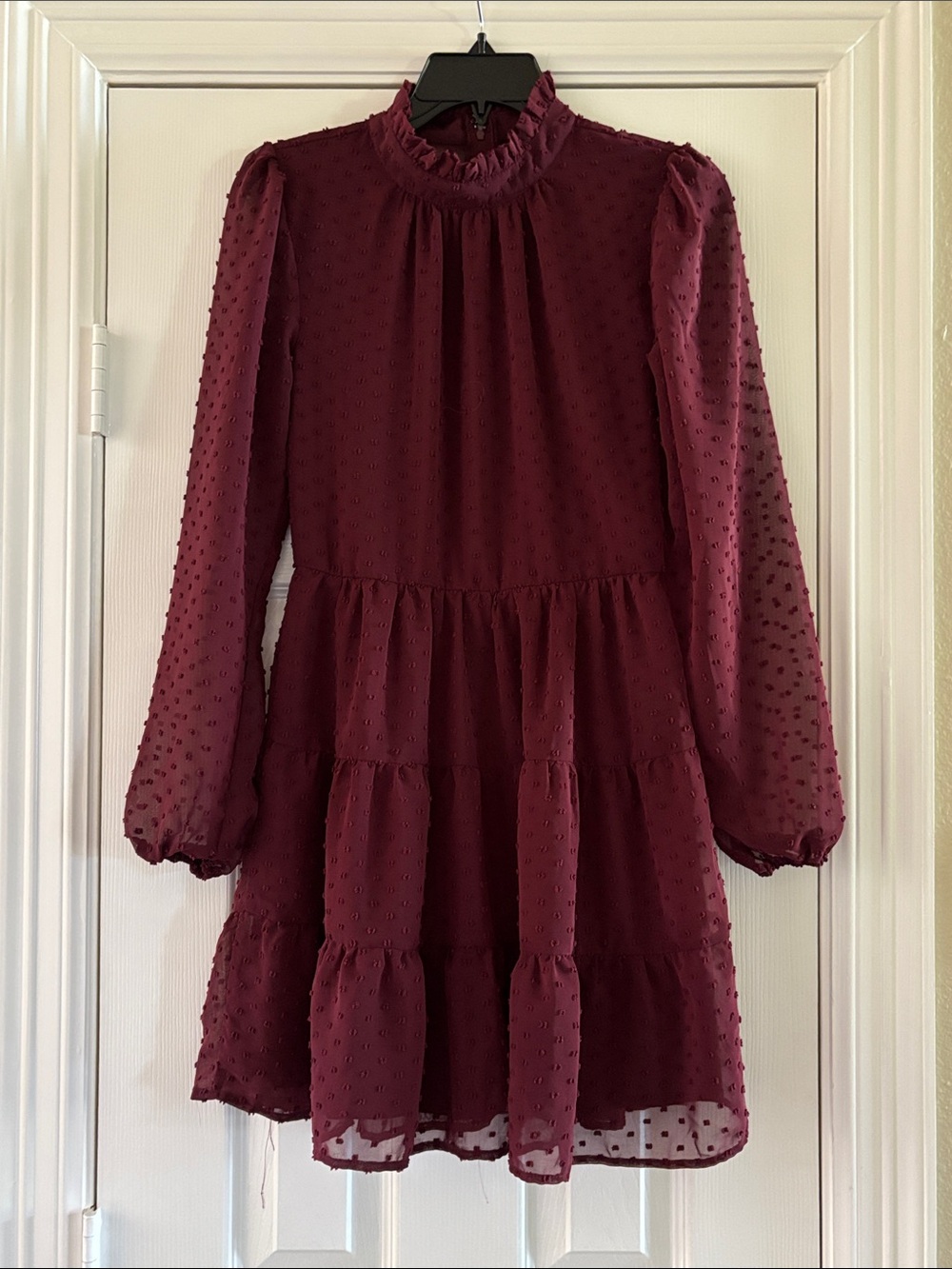 Altar'd State Burgundy Ruffled High-Neck Mini Dress